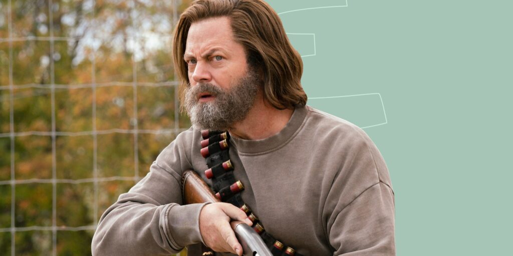 Bill, a rugged survivalist, grips a shotgun in The Last of Us Season One. Featured in Episode 3, "Long, Long Time," Bill thrives in a self-sustaining, fortified town, avoiding the chaos of the apocalypse. His story with Frank brings an emotional depth to the series, showcasing love, survival, and the cost of isolation in a world consumed by infection.