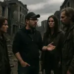 Craig Mazin directing on a post-apocalyptic film set