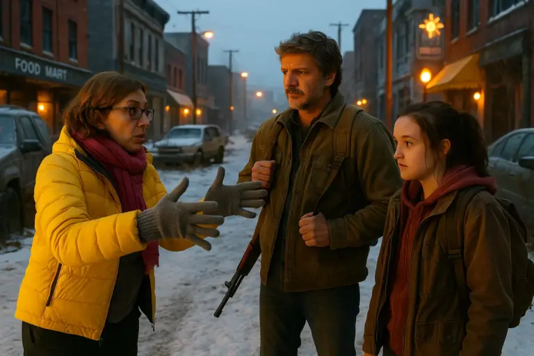 Jasmila Žbanić directing 'Kin' episode in snowy Jackson set